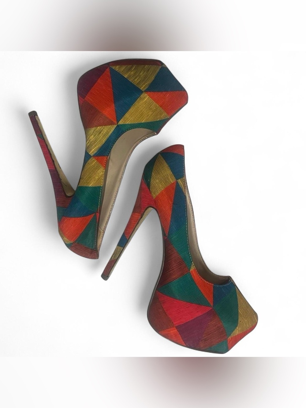 Liliana Women’s Size 9 Multicolor Geometric Patchwork Stiletto Pumps Heels